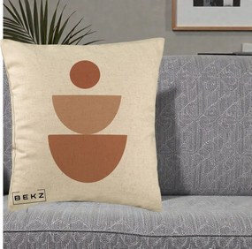 Perna Decorativa Geometric Boho Semicerc Stivuit, 40x40 cm, Bej, Husa Detasabila, Perna Inclusa, BEKZ®