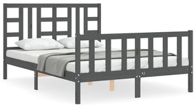 3191948 vidaXL Cadru de pat cu tăblie, dublu, gri, lemn masiv