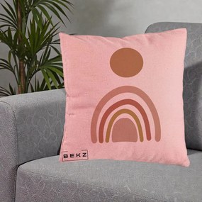 Perna Decorativa Boho Rainbow Sun, 40x40 cm, Roz, Husa Detasabila, Perna Inclusa, BEKZ®