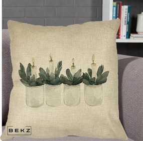 Perna Decorativa Lumanari Advent in Borcane, 40x40 cm, Crem, Husa Detasabila, Perna Inclusa, BEKZ®