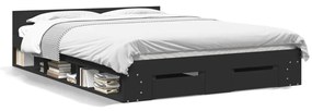 3280735 vidaXL Cadru de pat cu sertare, negru, 160x200 cm, lemn prelucrat