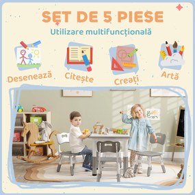 AIYAPLAY Set Masă și Scaune pentru copii 18-60 Luni cu Înălțime Reglabilă și Tablă de Scris, 60x60x46-58 cm, Gri | Aosom Romania
