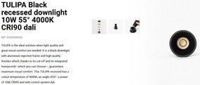 Spot LED incastrabil TULIPA Black recessed downlight 10W 55° 4000K CRI90 dali