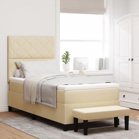 vidaXL Pat box spring cu saltea și bancă crem 100x200 cm țesătură