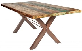 Masa dreptunghiulara din lemn de tec reciclat Tables &amp; Benches 160x85x76,5 cm multicolor/maro