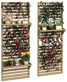 Outsunny Lot de 2 suporturi pentru plante interioare, port plante interioare cu rafturi și plasă 60 x 18 x 170 cm, lemn natural | Aosom Romania