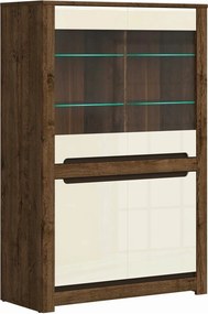 Vitrina RUSO, bej/stejar inchis, 104x46x159 cm