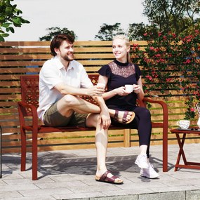 Outsunny Bancă exterioară, bancă de grădină din oțel, spătar decupat, cotiere, pentru 2 persoane, Roșu | Aosom Romania