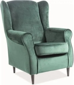 Fotoliu BARON, stofa catifelata verde - Bluvel 78/wenge, 75x80x101 cm
