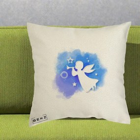Perna Decorativa Inger cu Trompeta Albastru, 40x40 cm, Ecru, Husa Detasabila, Perna Inclusa, BEKZ®
