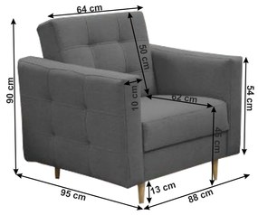 Canapea tapiţată 3+1+1, material textil gri închis, AMEDIA