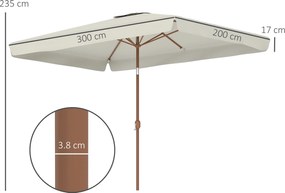 Outsunny Umbrelă de Grădină 2x3 m Inclinabilă cu Deschidere cu Manivelă, Orificiu de Ventilație și Margine cu Volane, Umbrelă de Exterior Dreptunghiulară Anti-UV 50+ din Aluminiu și Poliester de 180 g/㎡, Crem | Aosom Romania