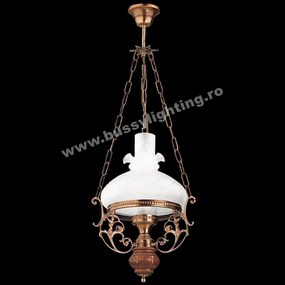 Lustra Aladdin cu Diam 32 cm, Rustic, Bronz Antic, Lemn, Abajur Alb - Bussy Lighting 2006-62-20B