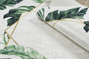 ANDRE 1168 covor lavabil Monstera pleacă, geometric anti-alunecare - alb / verde - SECUNDAR-COTATI PRODUSUL