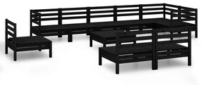 3082913 vidaXL Set mobilier de grădină, 10 piese, negru, lemn masiv de pin