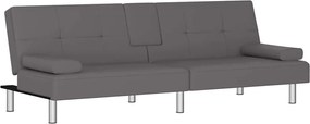 vidaXL Canapea extensibilă cu suporturi pahare, gri, piele ecologică