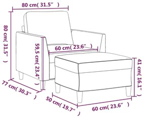 Fotoliu canapea cu taburet, crem, 60 cm, piele ecologica Crem, 80 x 77 x 80 cm