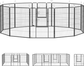 PawHut Gard pentru Câini, Incintă Modulară pentru Câini din 8 Secții pentru Interior și Exterior, 80x100 cm, Negru | Aosom Romania