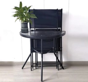 Masa de gradina semirotunda cu blat de sticla ISLAND 70x40 cm, negru