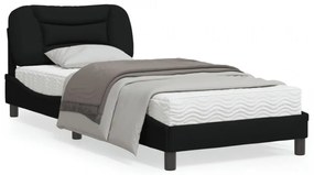 Cadru de pat cu lumini LED, negru, 90x190 cm, textil
