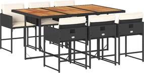 vidaXL Set mobilier de grădină cu perne, 7 piese, negru, poliratan