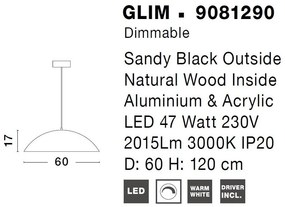 Pendul LED dimabil design modern GLIM negru 60cm