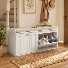 HOMCOM Bancă pantofar, mobilier pentru hol, pernuță tapițată, 2 sertare basculante, 8-10 perechi de pantofi | Aosom Romania