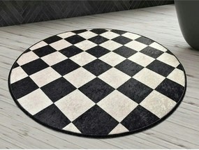 Covoras baie DAMA, 100x100 cm, forma rotunda, poliester, alb/negru