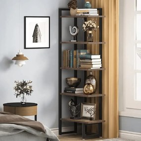 Biblioteca de colt, nuc/negru, 150x50x30 cm