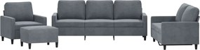 vidaXL Set de canapele cu perne, 4 piese, gri închis, catifea