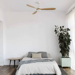 Lustra LED cu Ventilator si telecomanda design modern POROS alb/lemn