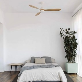 Lustra LED cu Ventilator si telecomanda design modern POROS alb/lemn