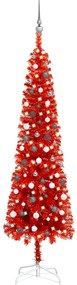 Set pom de Craciun subtire cu LED-uri globuri, rosu, 240 cm 1, Rosu si gri, 240 cm