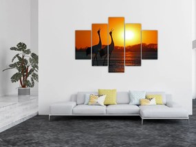 Tablou cu păsări în apus de soare (150x105 cm)