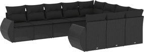 vidaXL Set canapele de grădină cu perne, 10 piese, negru, poliratan