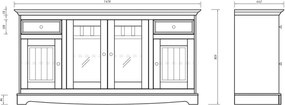 Comodă lemn masiv nuc Linea Alb-, 167 × 45 × 85 cm