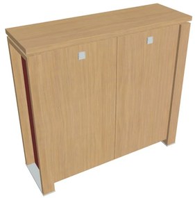 Dulap mediu Verno+ S 140 x 46 x 130 cm, stejar deschis / roșu