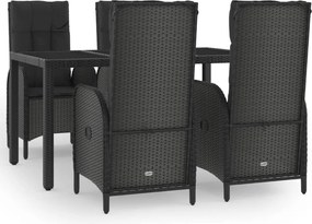 vidaXL Set mobilier de grădină cu perne, 5 piese, negru, poliratan