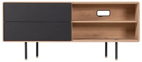 Comodă TV neagră/în culoare naturală din lemn de stejar 150x64 cm Fina – Gazzda