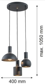 Lustră pe cablu SINES 3xE27/15W/230V neagră Argon 1472