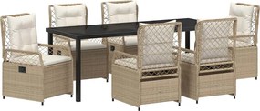 vidaXL Set de masă pentru grădină 7 pcs Bej și alb crem poliratan