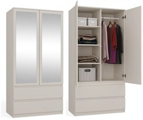 LAC504 - Dulap crem, 90 cm, sifonier dormitor dublu cu bara pentru umerase, 2 sertare - Colectia LaCreme