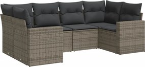 vidaXL Set mobilier grădină cu perne, 6 piese, gri, poliratan