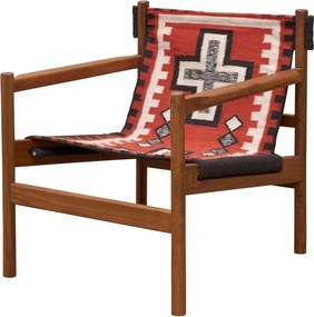 Fotoliu lounge kilim din lână și bumbac cu structură din lemn de acacia, „Frontierra”