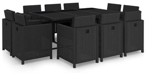 46379 vidaXL Set mobilier de exterior cu perne, 11 piese, negru, poliratan