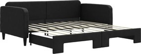 vidaXL Pat de zi cu extensie, negru, 90x190 cm, textil