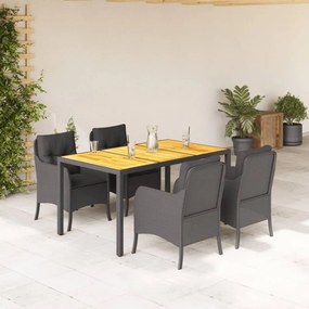 vidaXL Set mobilier de grădină cu perne, 5 piese, negru, poliratan