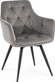 Scaun MANGO, gri/negru, stofa catifelata/metal, 57x45x83 cm