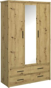 Dulap AYSON, stejar artisan, PAL, cu 3 usi si 4 sertare, 128x55x211 cm