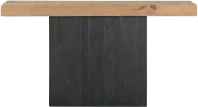 Consolă hol rustică din lemn de pin reciclat, natur și negru, cu blat masiv și bază tip bloc, 75 x 140 x 40 cm, „Bucolic”